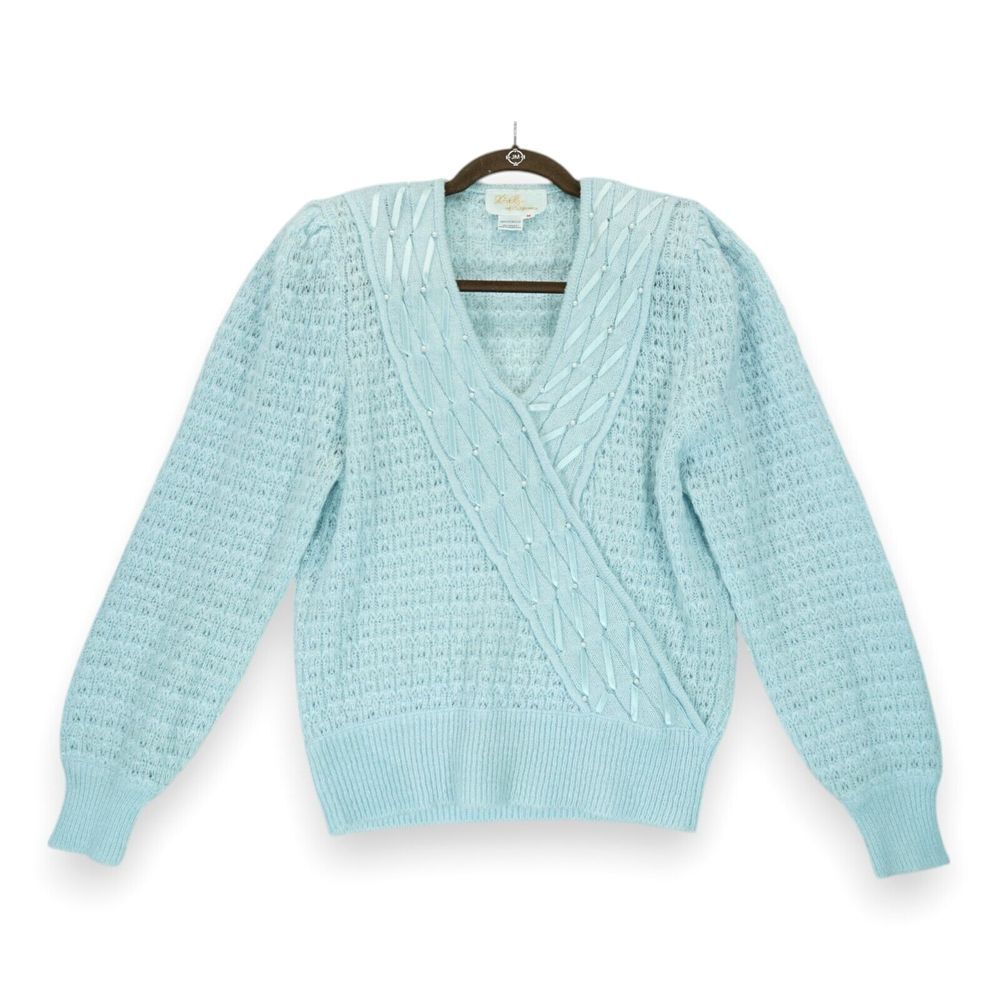 Vintage 70s Lilly of California Women's Sweater Size Medium Light‎ Blue Acrylic
